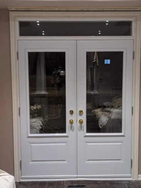 white double entry door with glass