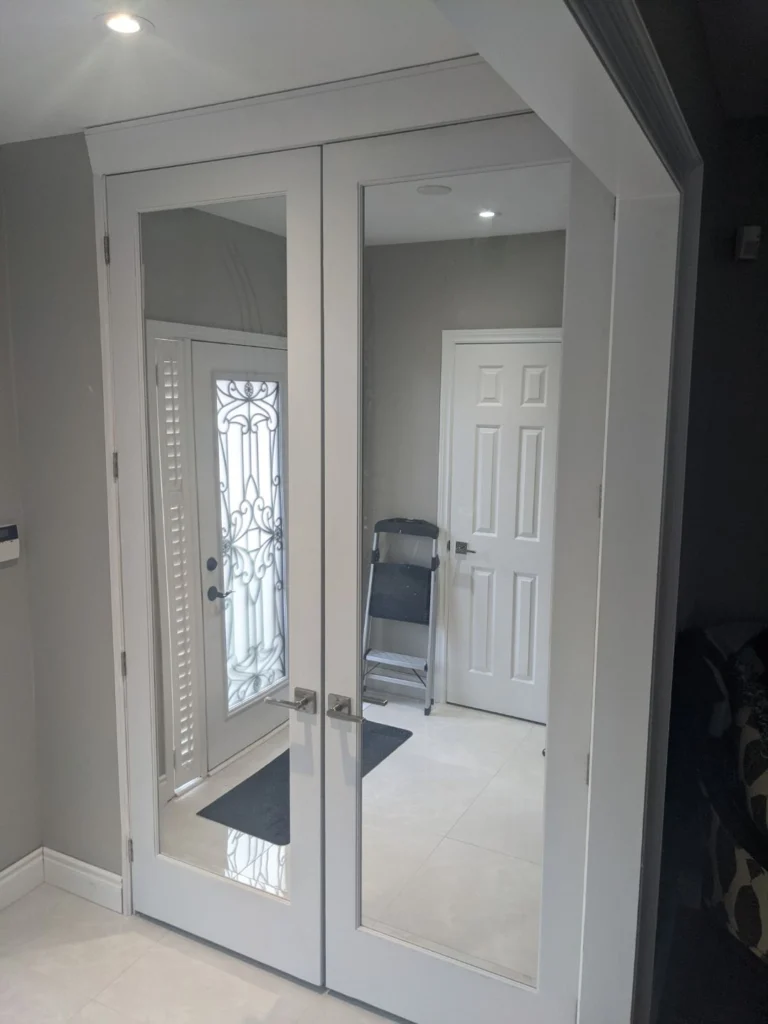 modern white double door with transparent glass